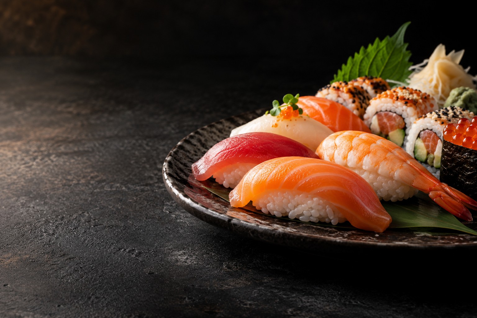 A colorful selection of Japanese sushi